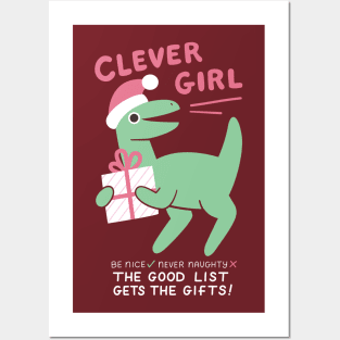 Clever Girl Christmas Dinosaur Posters and Art